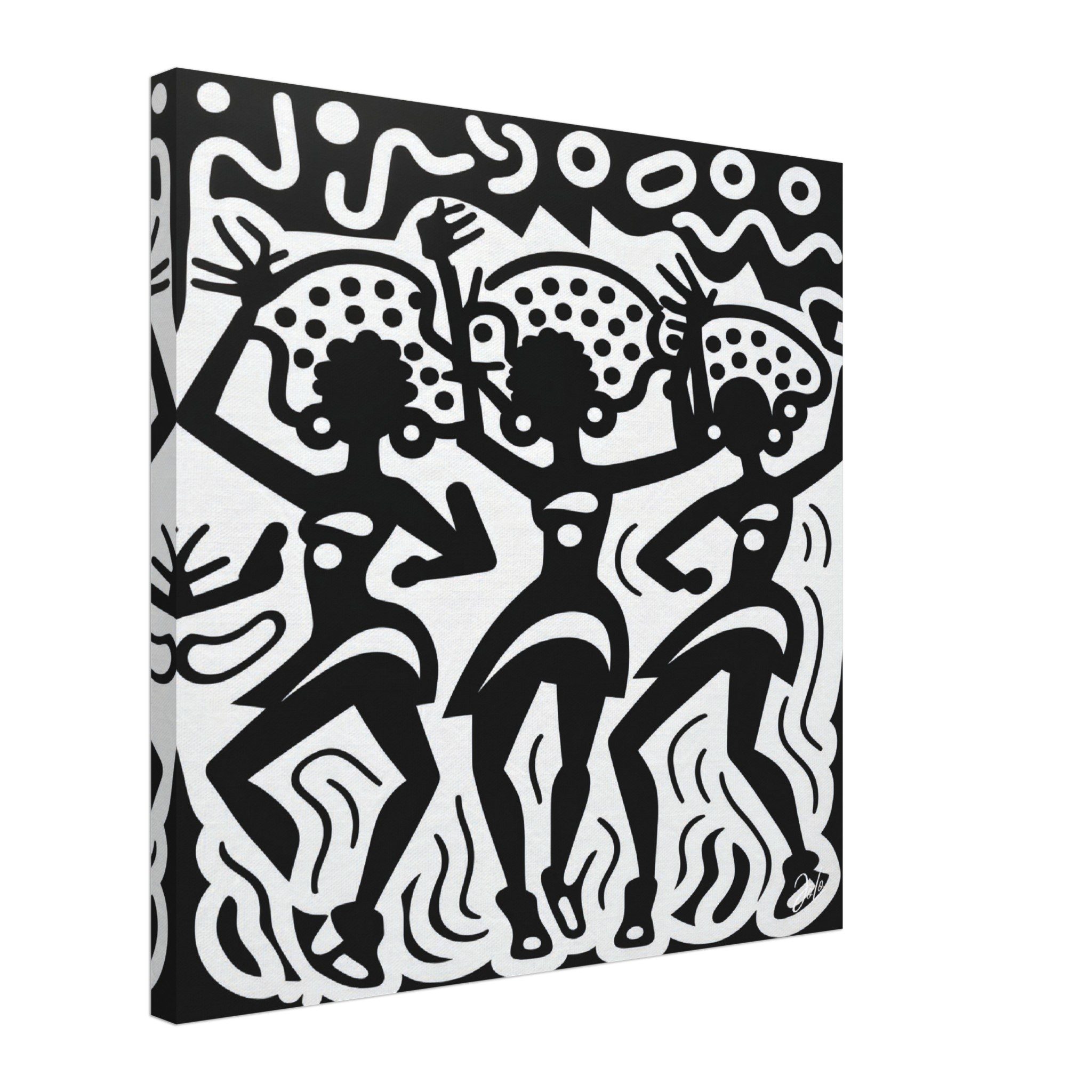 African Dancers With Hats Black And White In Of Style Keith Haring