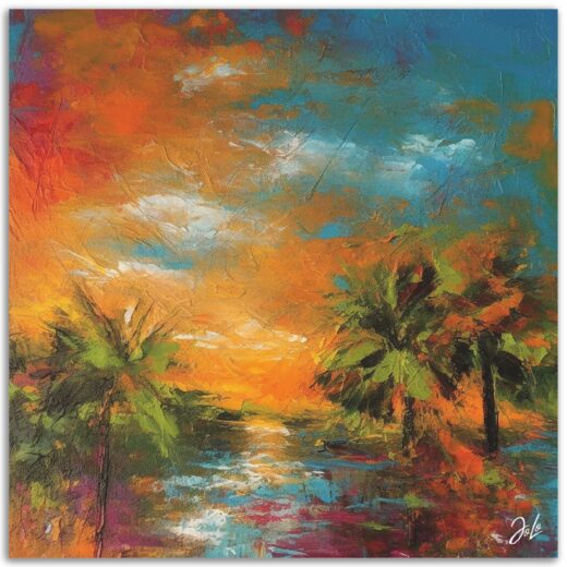 JoloCreative Wall Art Canvas Posters and Framed Prints Unique Affordable Art Tropical Sunset Oil Paint Style